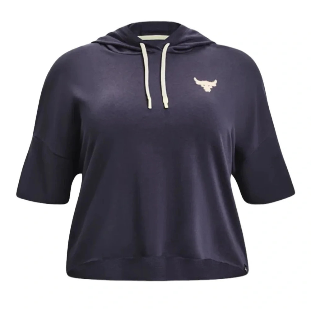 Under Armour Project Rock Rival Terry Short Sleeve Navy Fitness Hoodie Size 2X